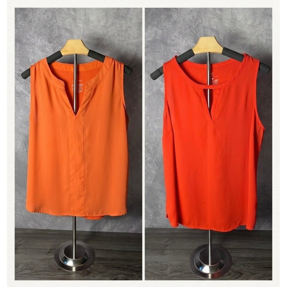 NY&Co Set of 2 Mixed Media Sleeveless Blouses Lot Size Small Medium Orange Red